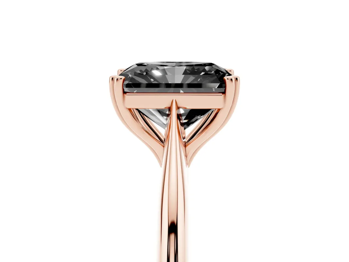 Fancy Black Radiant Cut Solitaire Diamond Ring with Six-Prong Setting and Classic Band Rose gold