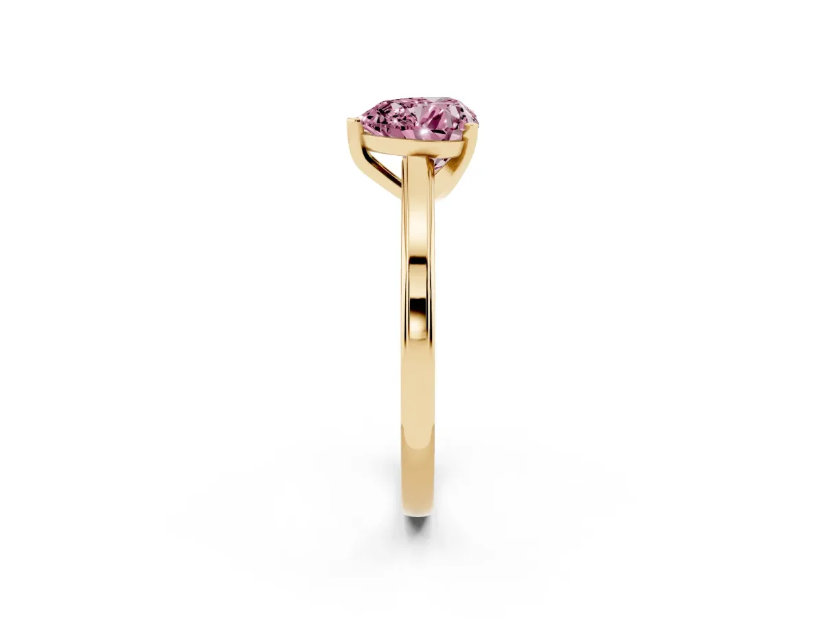 Fancy Pink Heart Cut Solitaire Diamond Ring with Four-Prong Setting and Classic Band Yellow gold