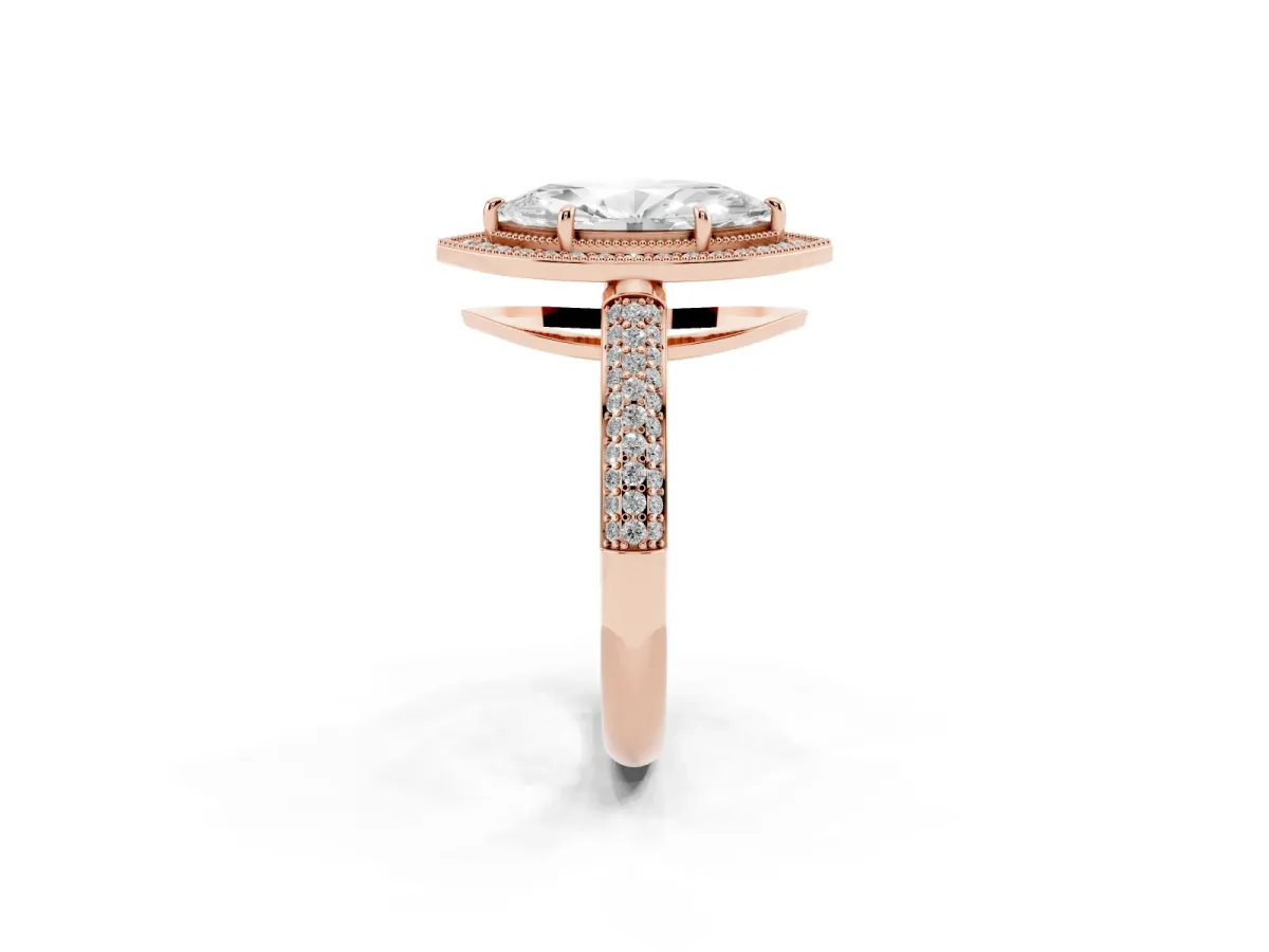 Marquise Cut Cut Halo Diamond Pave Band with Four-Prong Setting Rose gold