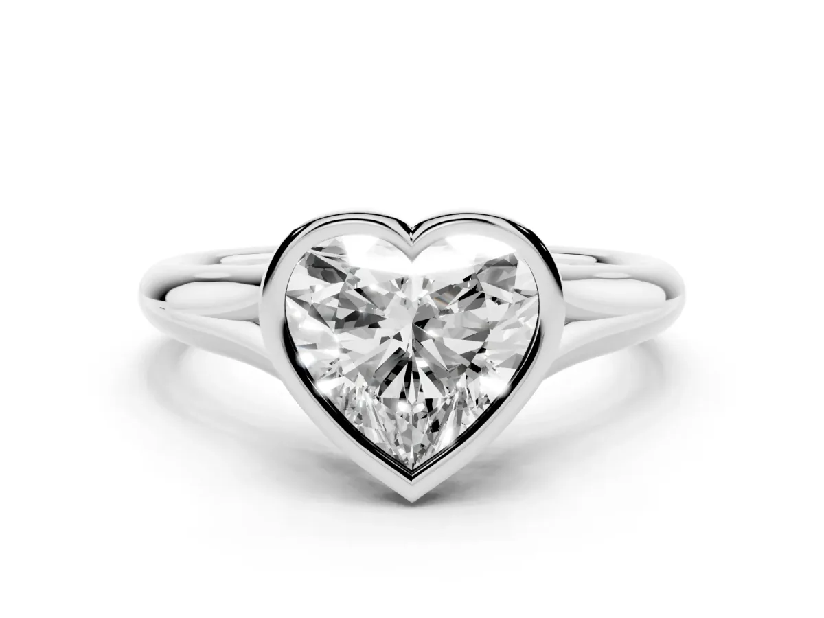 Bezel Set Heart Cut Solitaire Diamond Ring with Smooth Band Silver