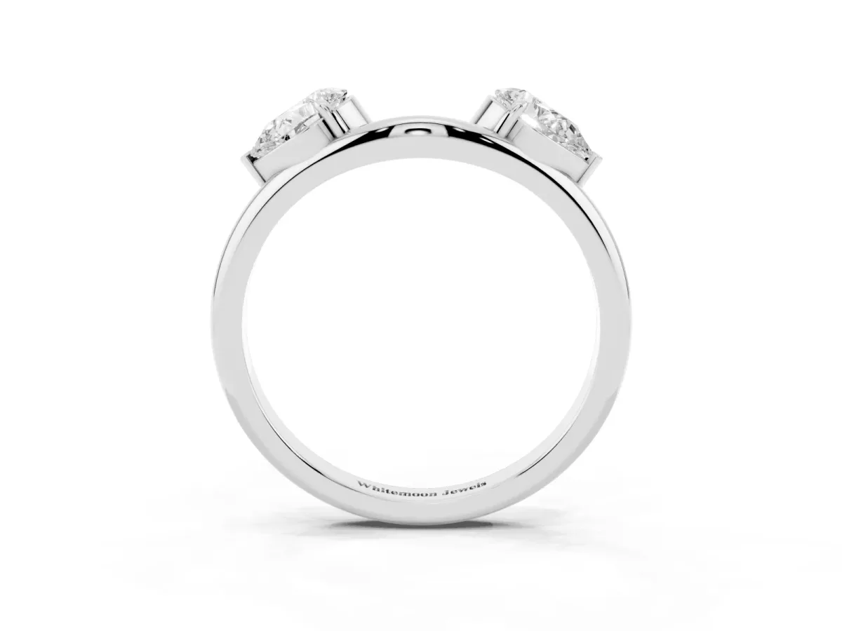 Two-Stone Pear Diamond Bypass Ring with Prong Setting Silver