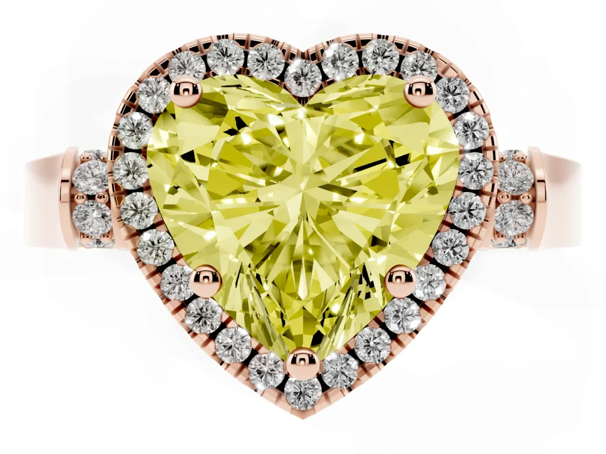 Fancy Yellow Heart Cut Halo Pave Split Shank Prong Setting Ring Rose gold
