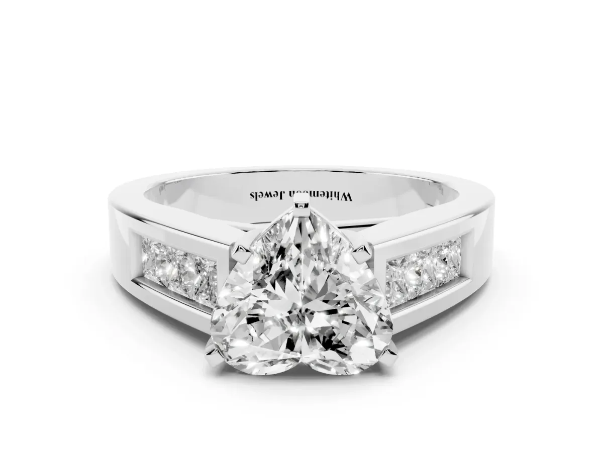 Heart Cut Cut Channel Set Solitaire Ring with Four-Prong Setting Silver