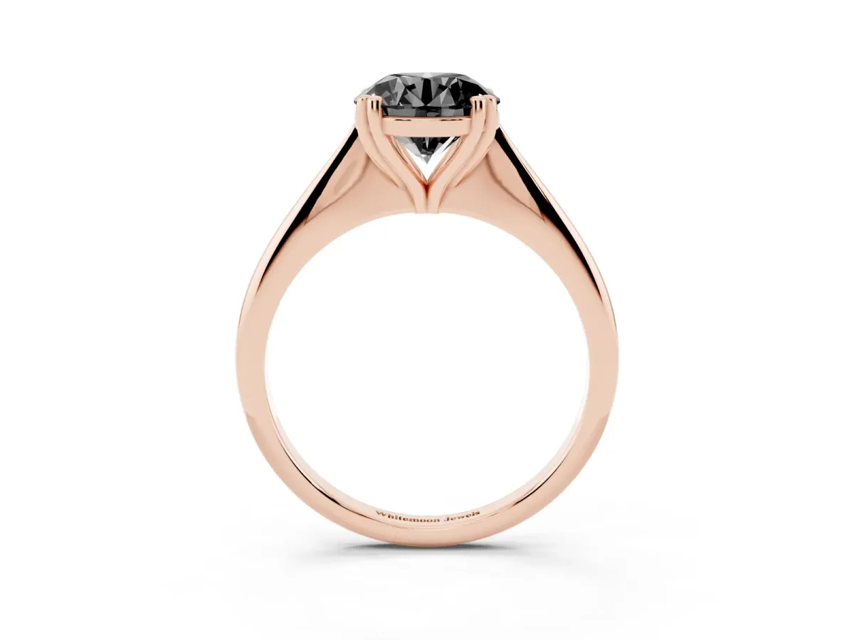 Fancy Black Round Cut Solitaire Diamond Ring with Six-Prong Setting and Classic Band Rose gold