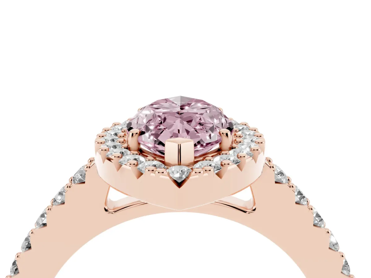 Fancy Pink Marquise Cut Halo Diamond Pavé Solitaire Ring Rose gold