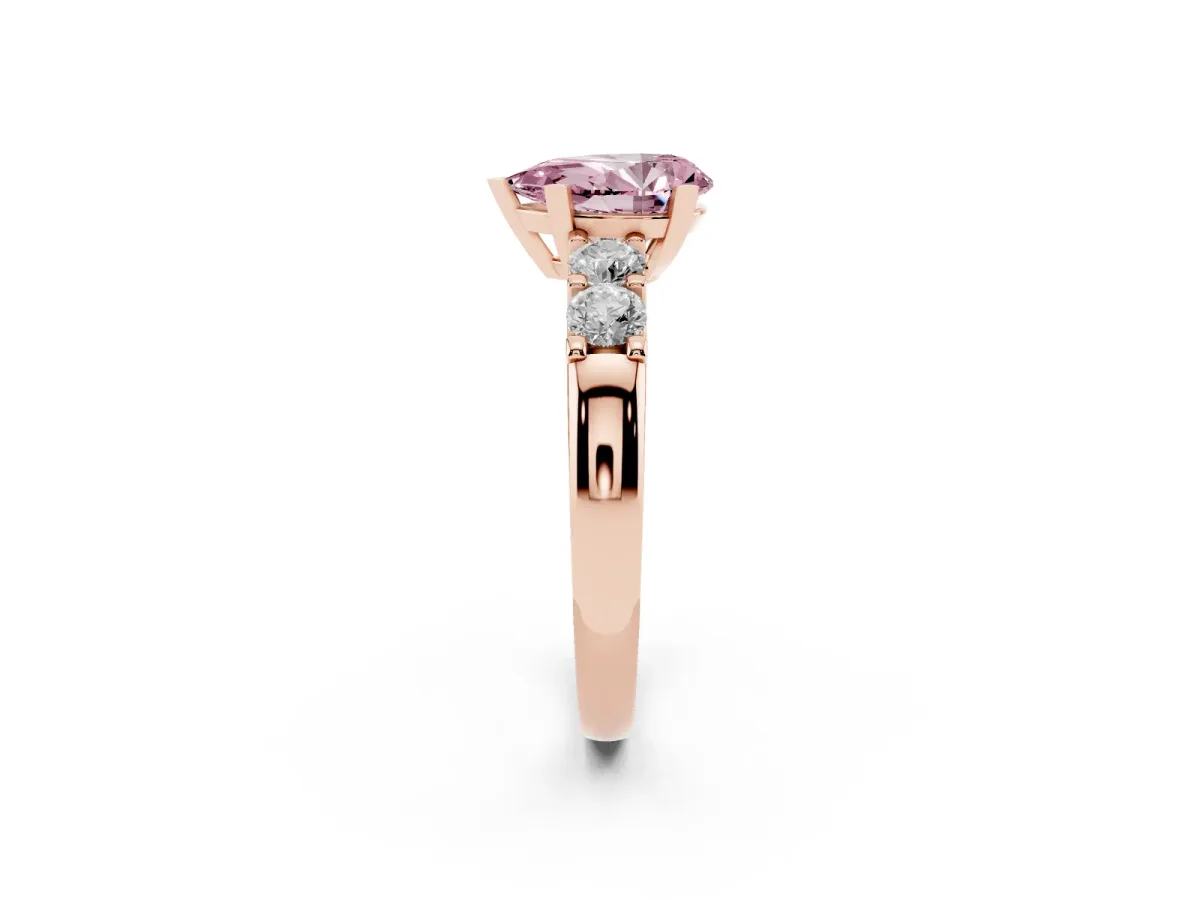 Fancy Pink Pear Cut Brilliant Cut Diamond Five-Stone Prong Set Engagement Ring with Channel Band Rose gold