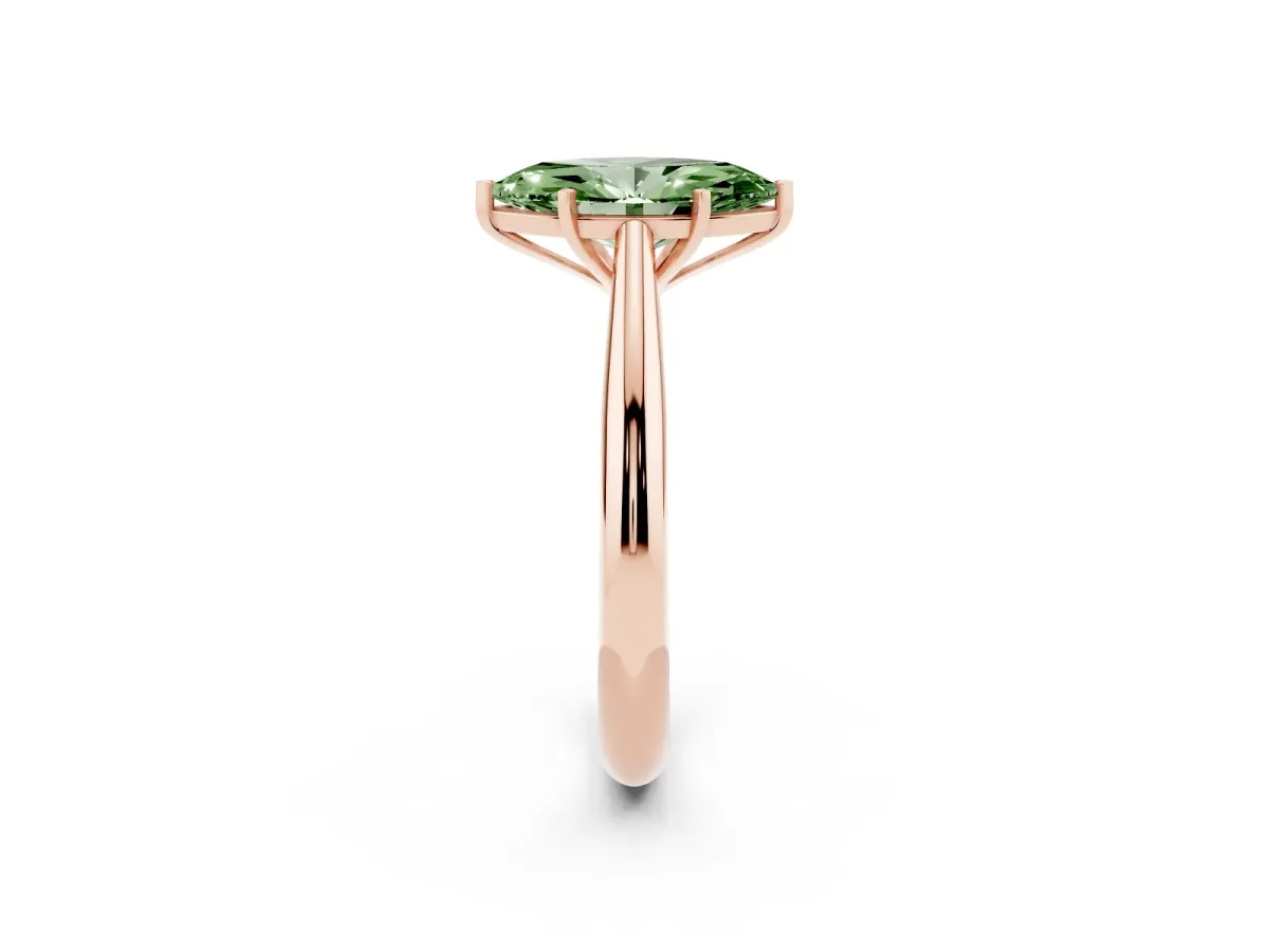 Fancy Green Marquise Cut Diamond Solitaire Engagement Ring with Cathedral Setting and Four-Prong Mount Rose gold