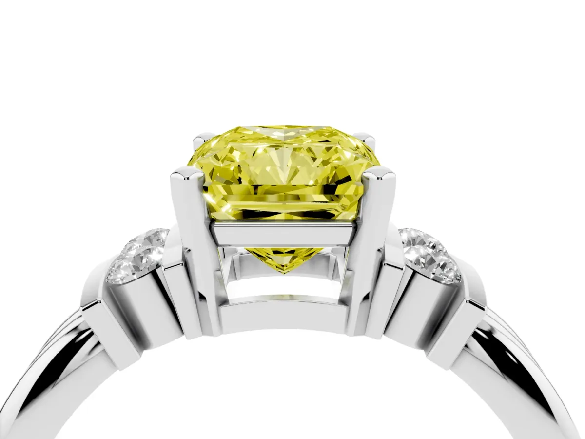 Fancy Yellow Radiant Cut Cut Three-Stone Channel Set Ring with Bar Prongs Silver
