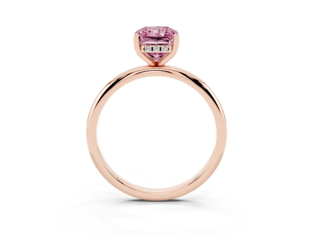 Fancy Pink Radiant Cut Cut Solitaire Engagement Ring with Four-Prong Setting and Classic Band Rose gold