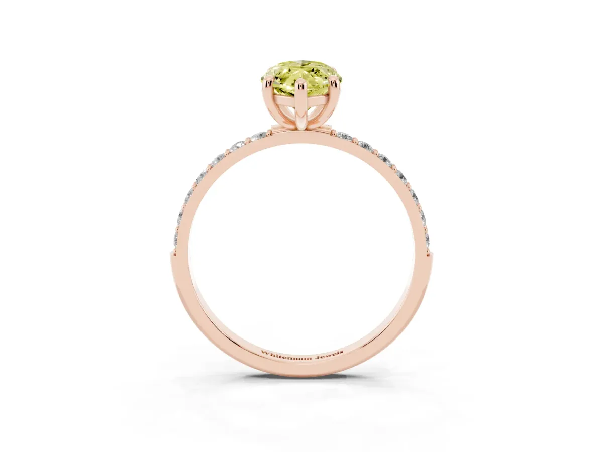 Fancy Yellow Marquise Cut Diamond Solitaire Ring with Round Pavé Band and Prong Setting Rose gold