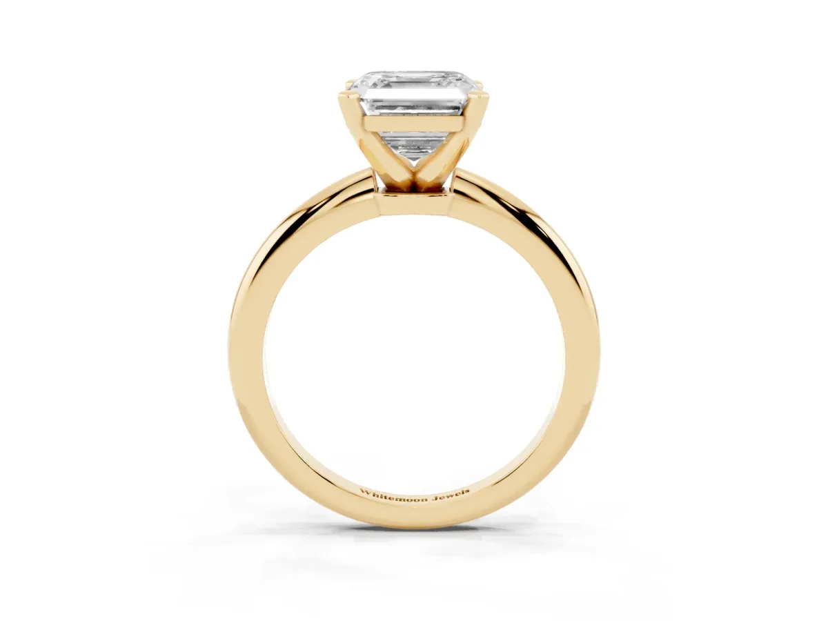 Asscher Cut Diamond Solitaire Ring with Prong Setting and Classic Band Yellow gold
