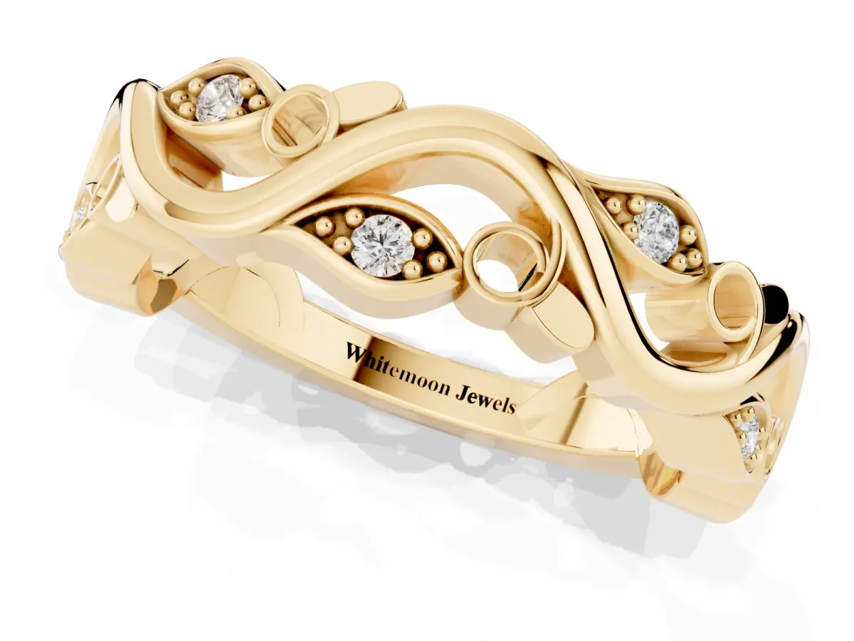 Marquise Diamond Vine Eternity Band with Bezel Setting Yellow gold