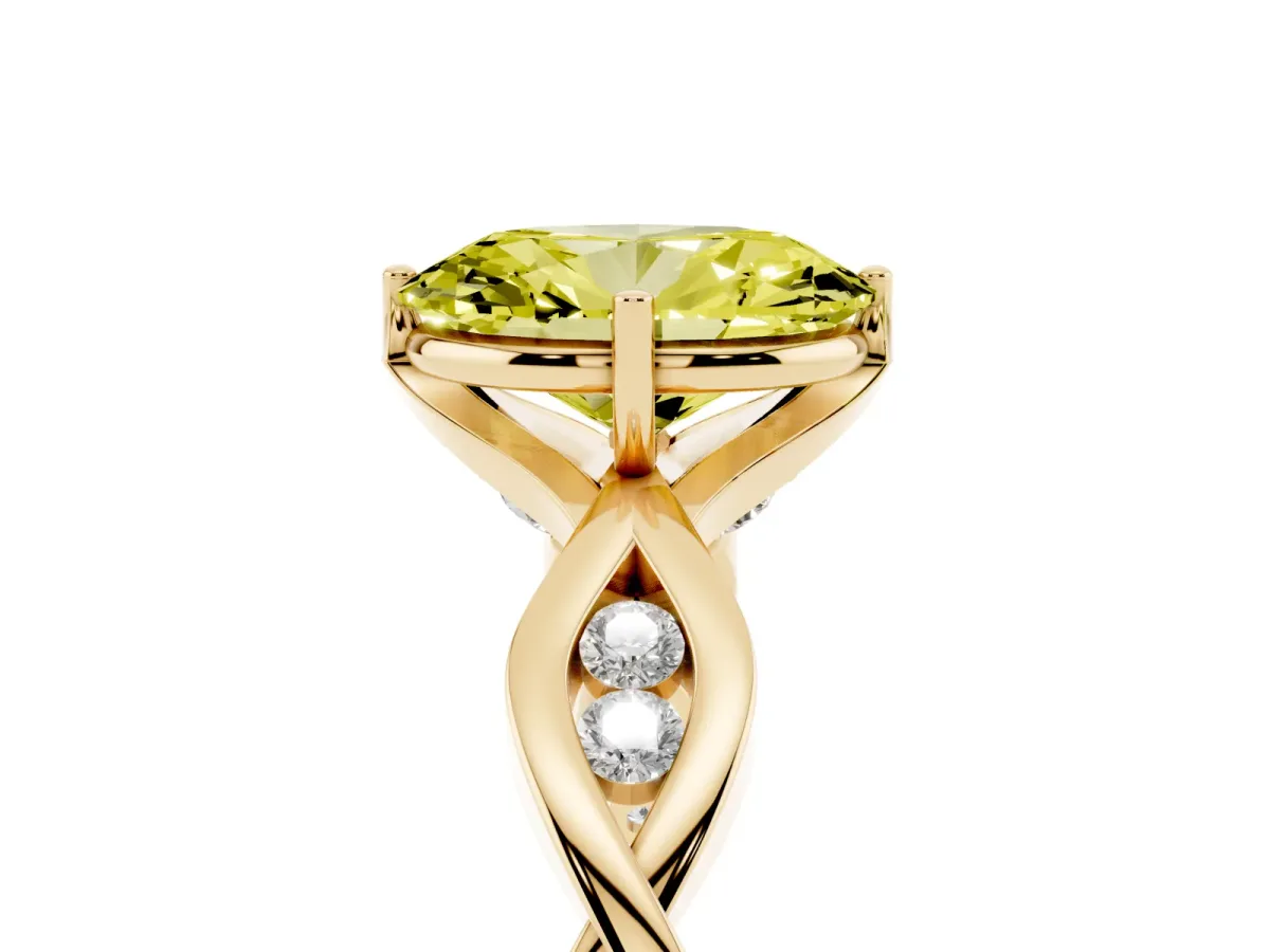 Fancy Yellow Oval Cut Solitaire Twist Band with Leaf Prong Setting Yellow gold