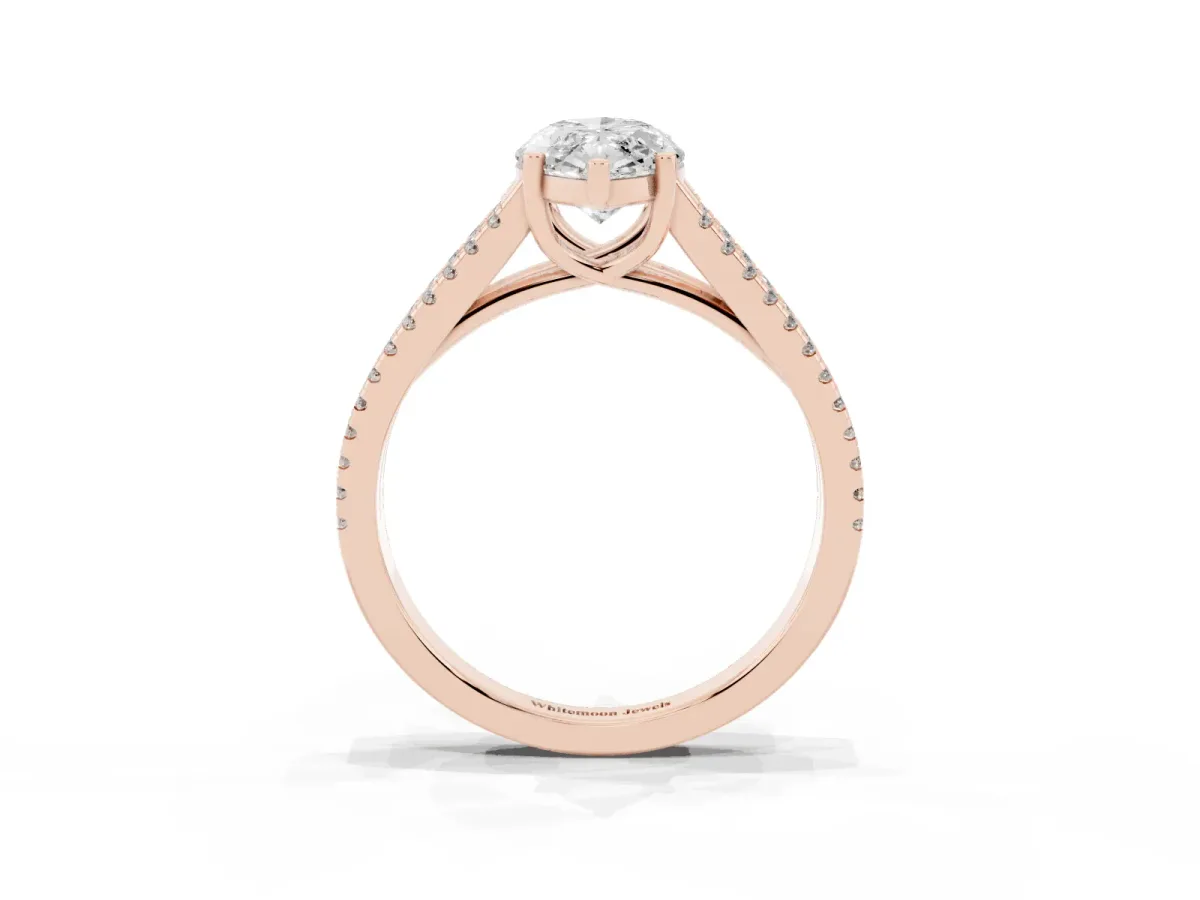 Marquise Cut Diamond Solitaire Engagement Ring with Split Shank Pavé Band Rose gold