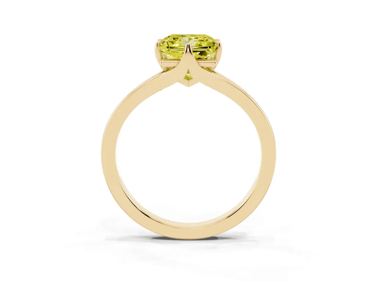 Fancy Yellow Princess Cut Solitaire Diamond Ring with Six-Prong Setting and Tapered Band Yellow gold