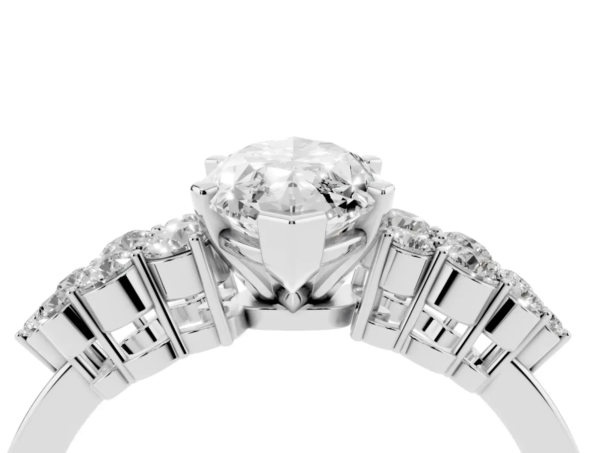 Marquise Cut Cluster Diamond Engagement Ring with Pavé Band and Four-Prong Setting Silver