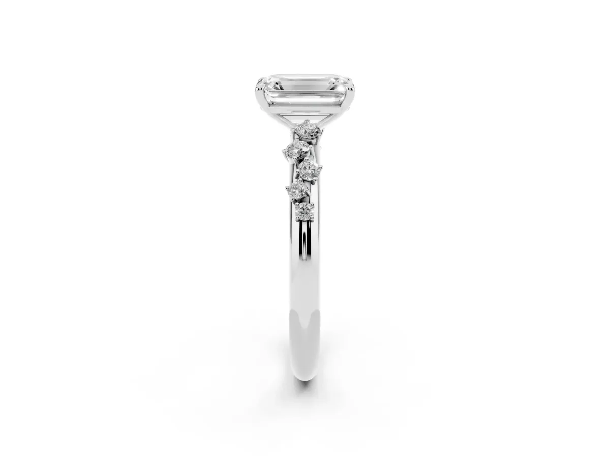 Emerald Cut Diamond Cluster Prong-Set Solitaire Ring White gold