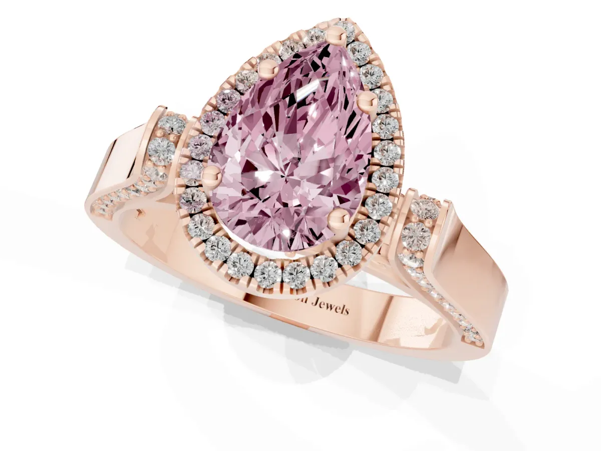Fancy Pink Pear Cut Halo Pave Split Shank Prong Setting Ring Rose gold