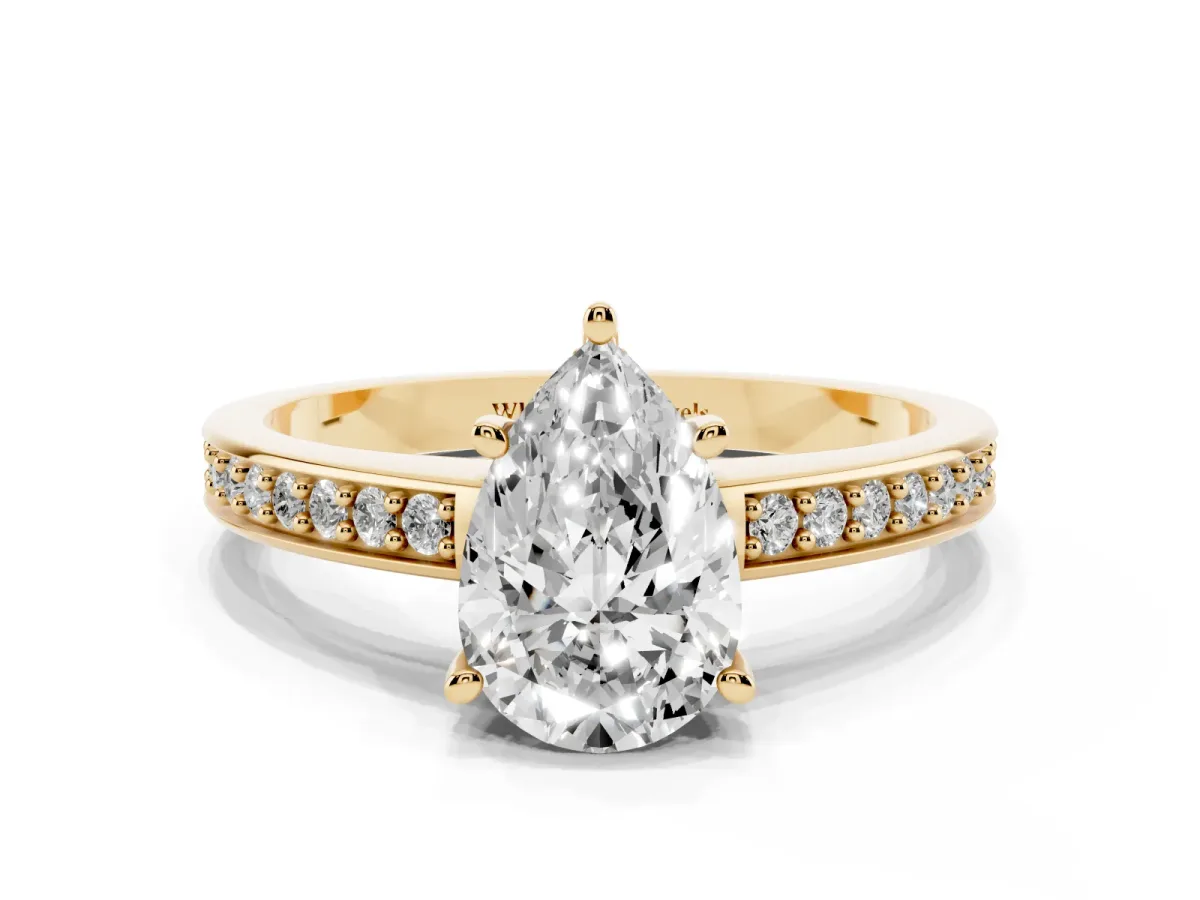 Pear Cut Solitaire Pavé Band Prong Setting Ring Yellow gold