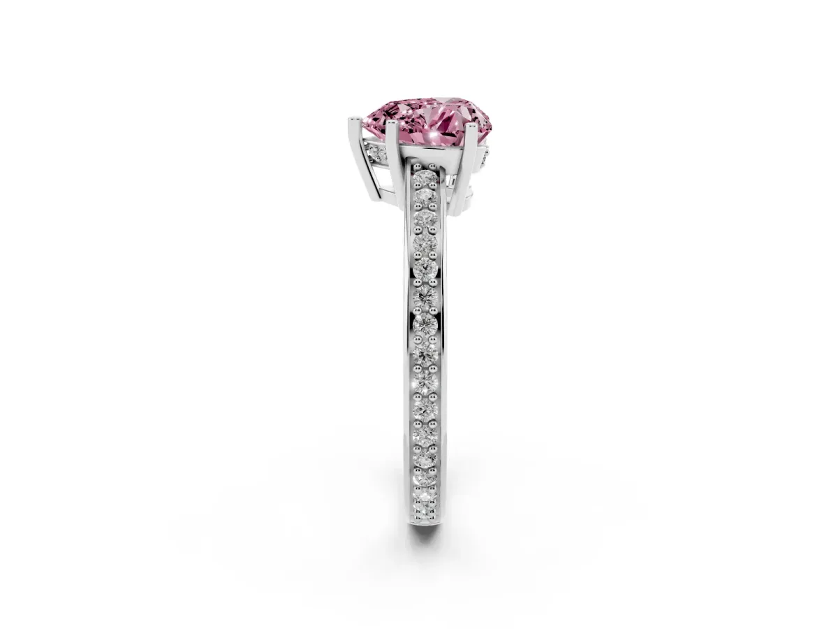 Fancy Pink Heart Cut Solitaire Pavé Band Prong Setting Ring Platinum