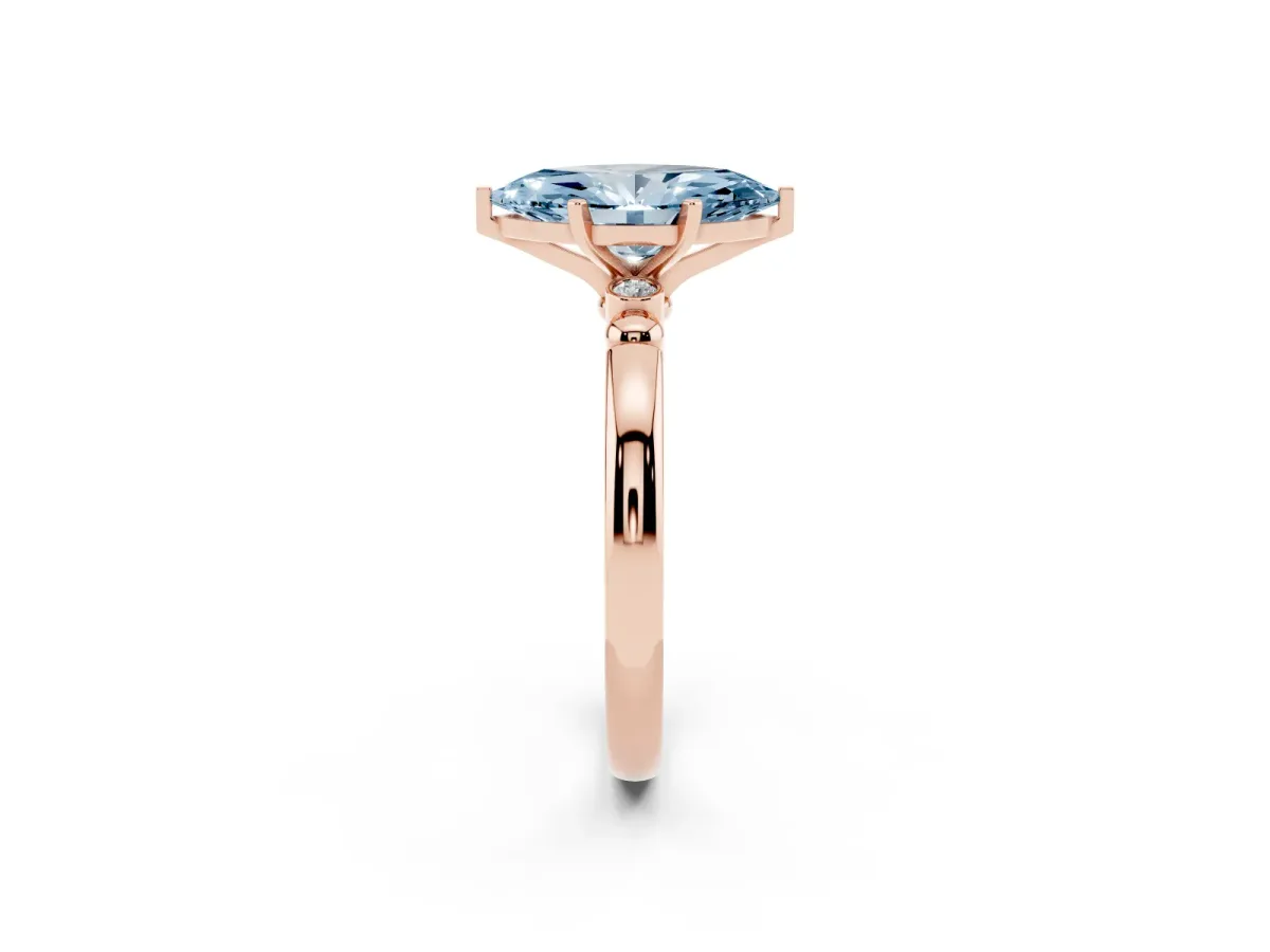 Fancy Blue Marquise Cut Solitaire Beaded Band with Four-Prong Setting Rose gold