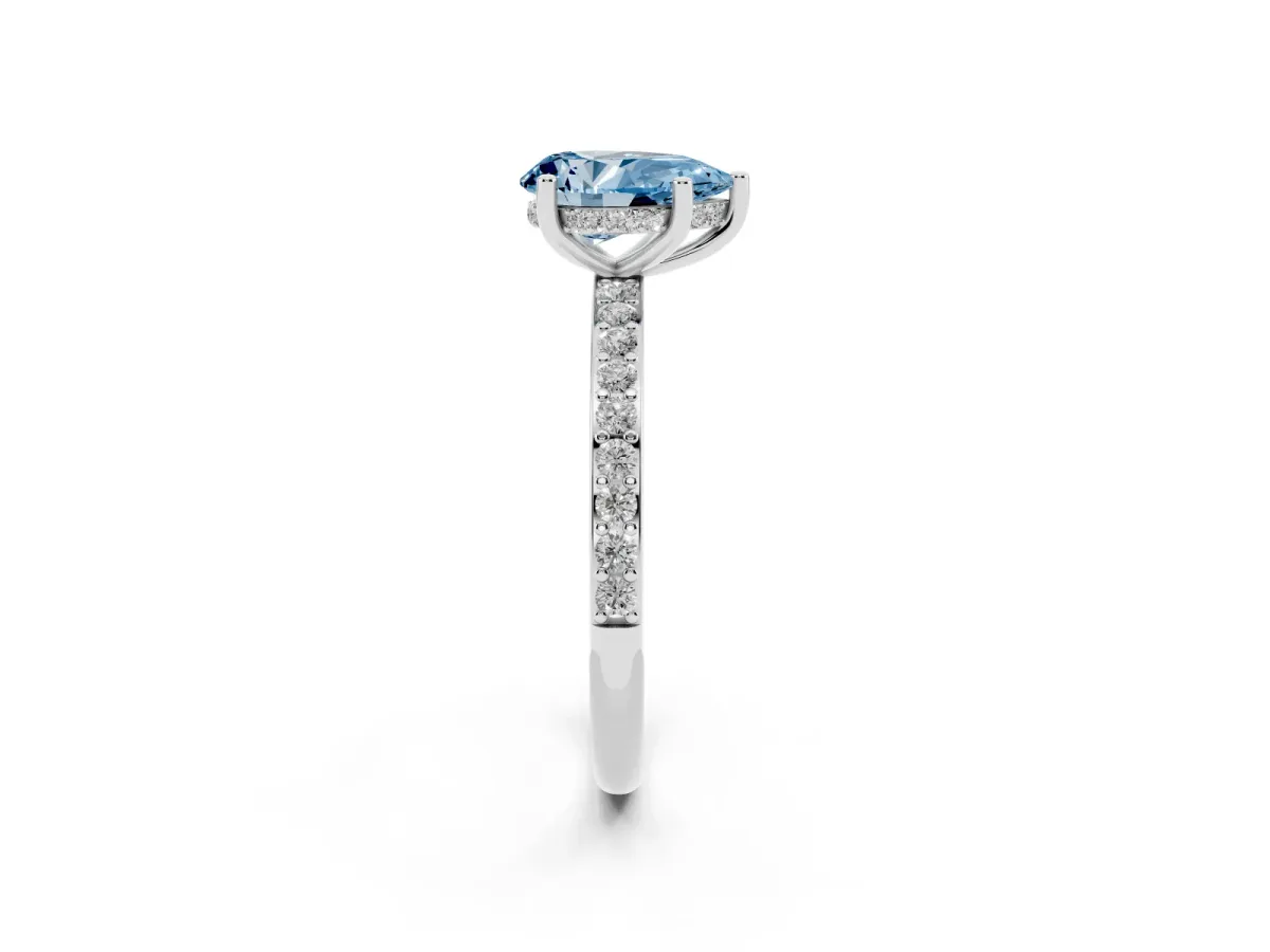 Fancy Blue Pear Cut Cut Diamond Pavé Band Ring with Four-Prong Setting Platinum
