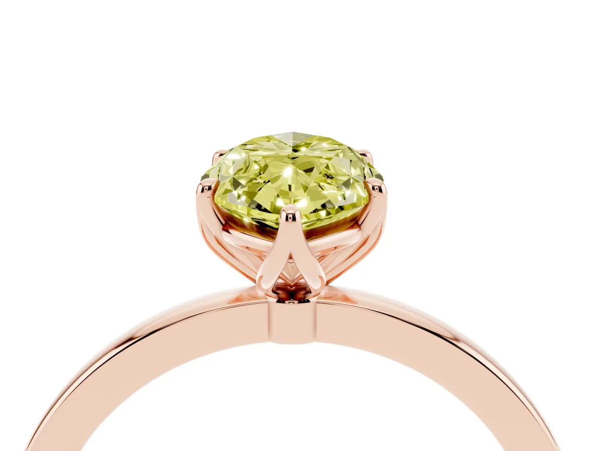 Fancy Yellow Marquise Cut Diamond Solitaire Ring with Thin Band and Prong Setting Rose gold