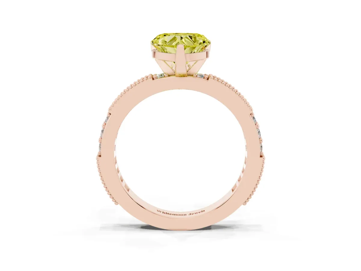 Fancy Yellow Heart Cut Solitaire with Pavé Band and Four-Prong Setting Rose gold