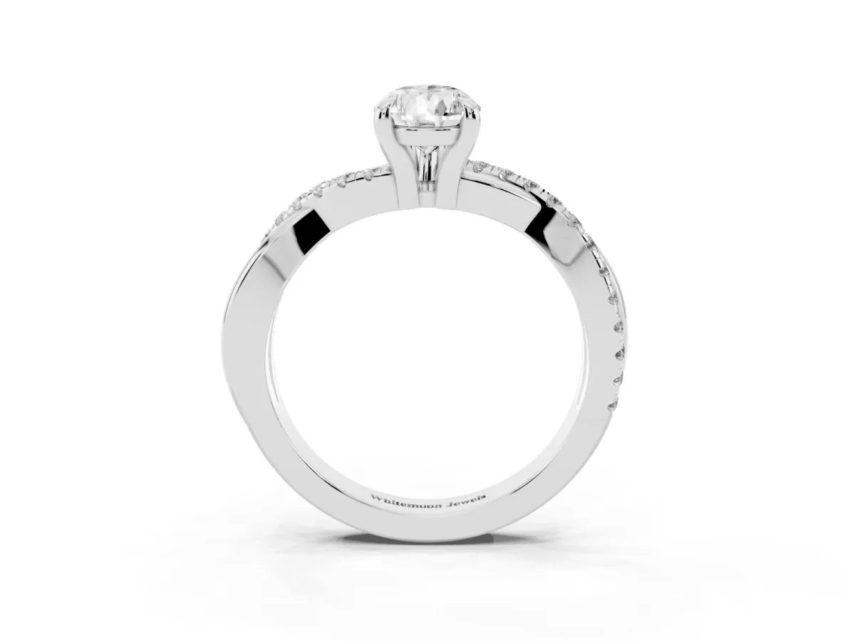 Pear Cut Cut Diamond Twist Band Solitaire with Prong Setting Platinum