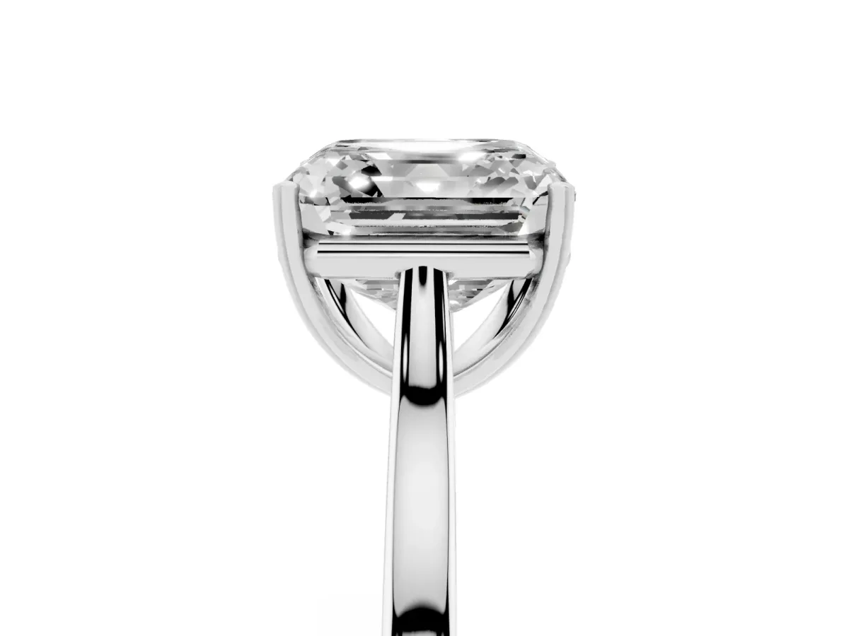 Asscher Cut Solitaire Heart Prong Engagement Ring with Tapered Band Silver