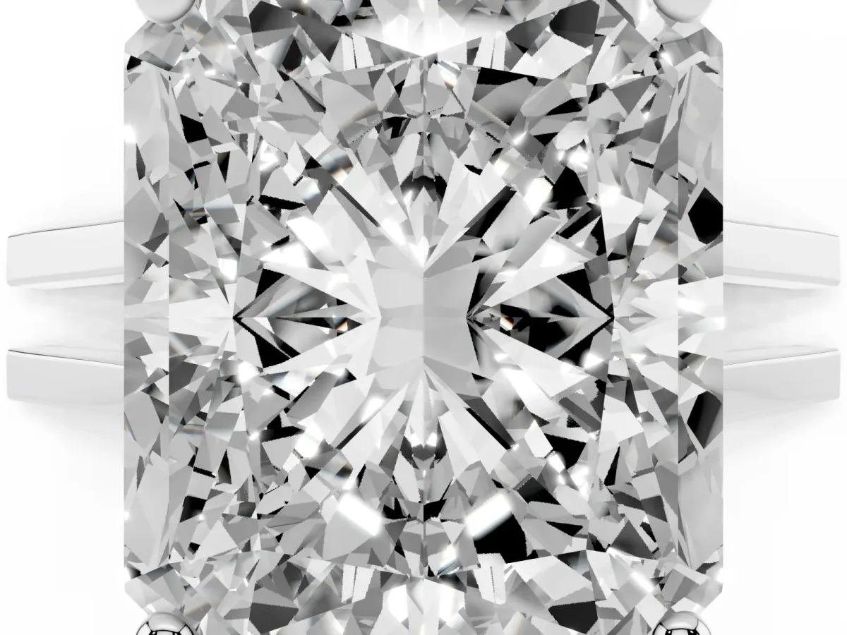 Radiant Cut Cut Diamond Solitaire Engagement Ring with Tapered Plain Band and Four-Prong Setting Silver
