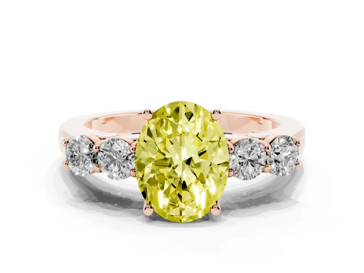 Fancy Yellow Oval Cut Cut Diamond Five-Stone Prong Set White Gold Ring Rose gold