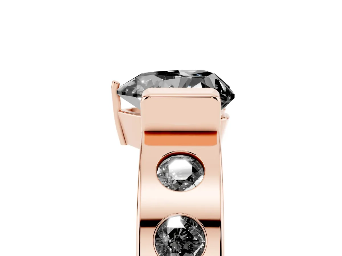 Fancy Black Heart Cut Brilliant Channel-Set Diamond Ring with Bezel Prong Setting Rose gold