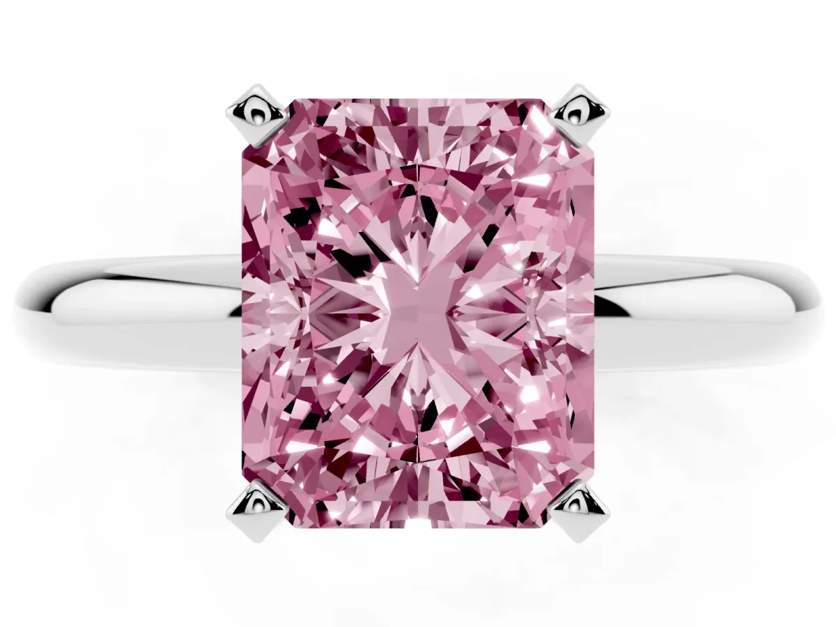 Fancy Pink Radiant Cut Diamond Solitaire Engagement Ring with Round Band and Four-Prong Setting White gold