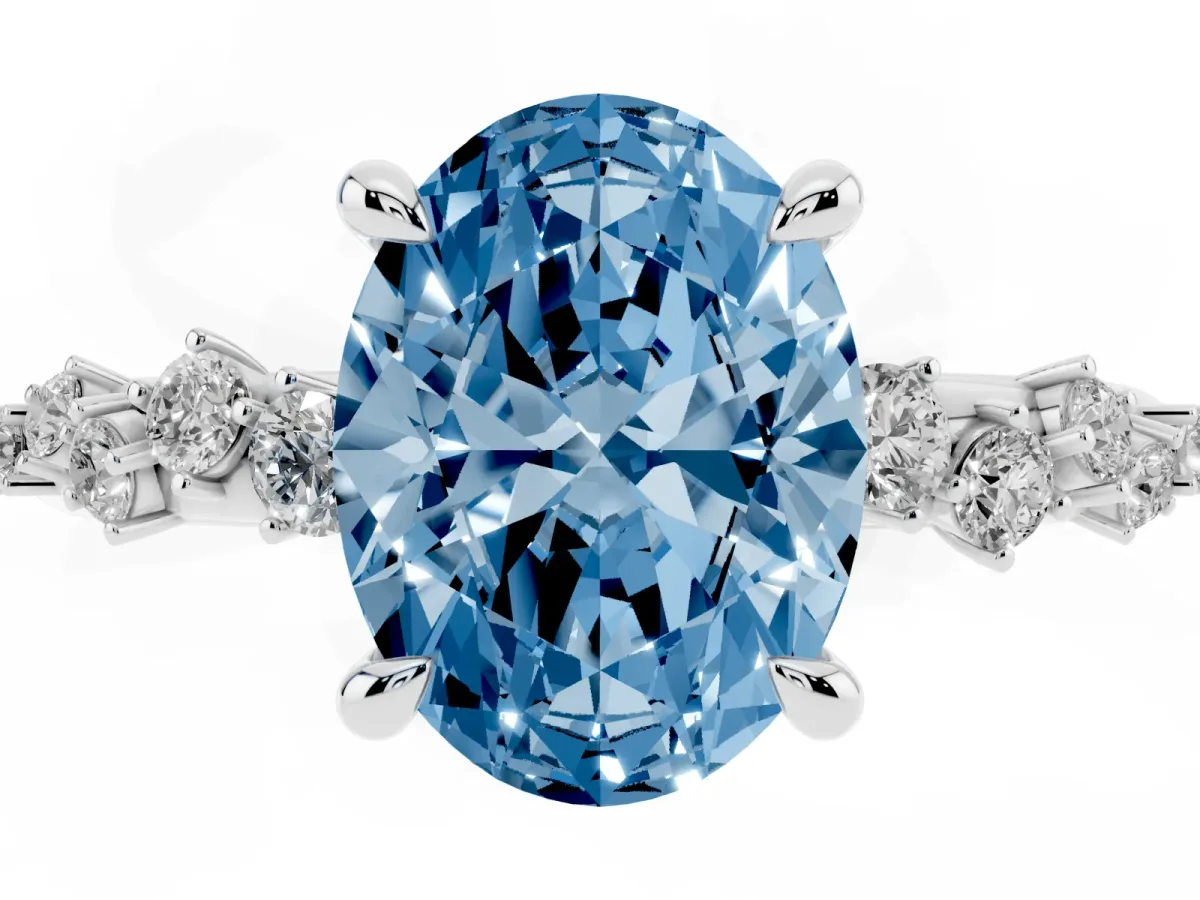 Fancy Blue Oval Cut Cut Diamond Vine Band with Four-Prong Setting Silver