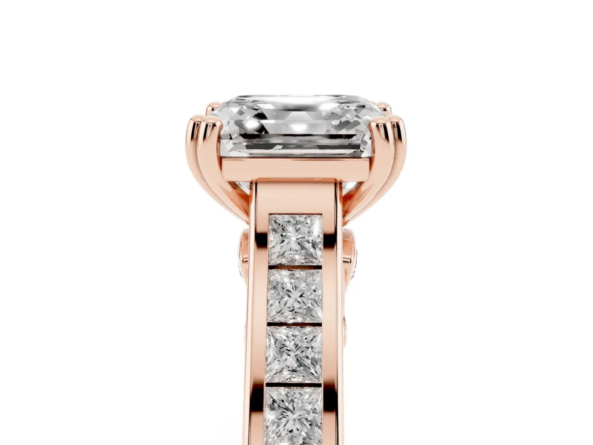 Asscher Cut Cut Channel Set Solitaire Engagement Ring with Prong Setting Rose gold