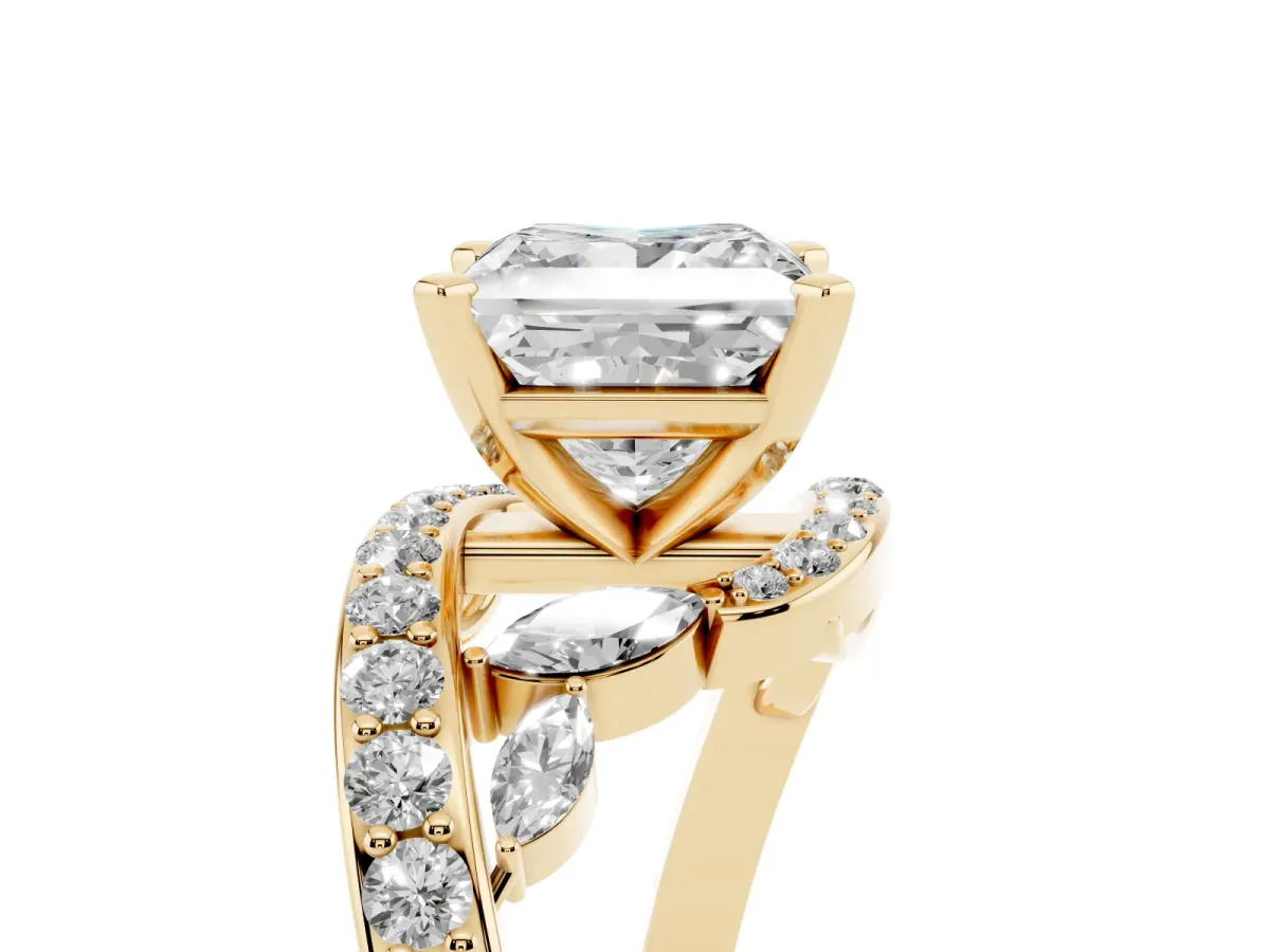 Princess Cut Solitaire with Pavé Twist Band and Four-Prong Setting Yellow gold