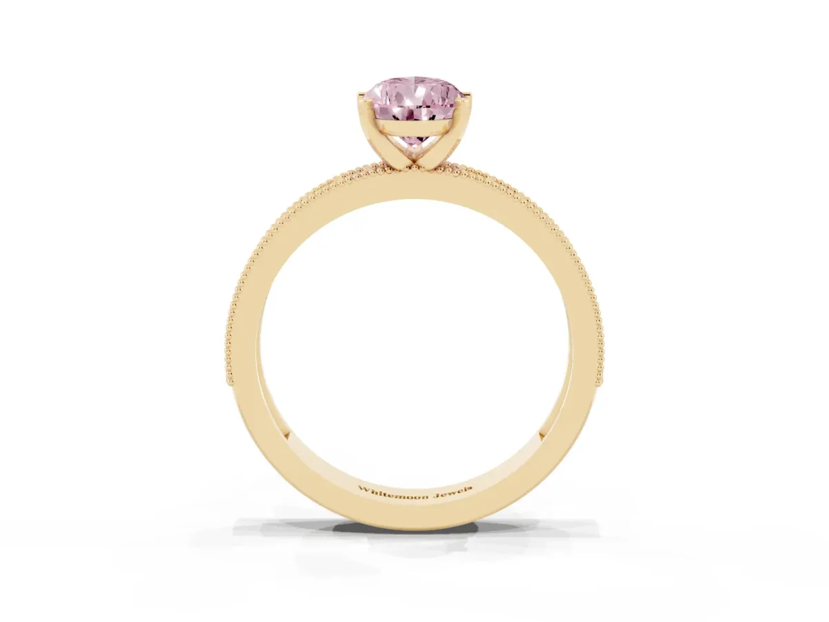 Fancy Pink Pear Cut Diamond Milgrain Pavé Engagement Ring with Four-Prong Setting Yellow gold
