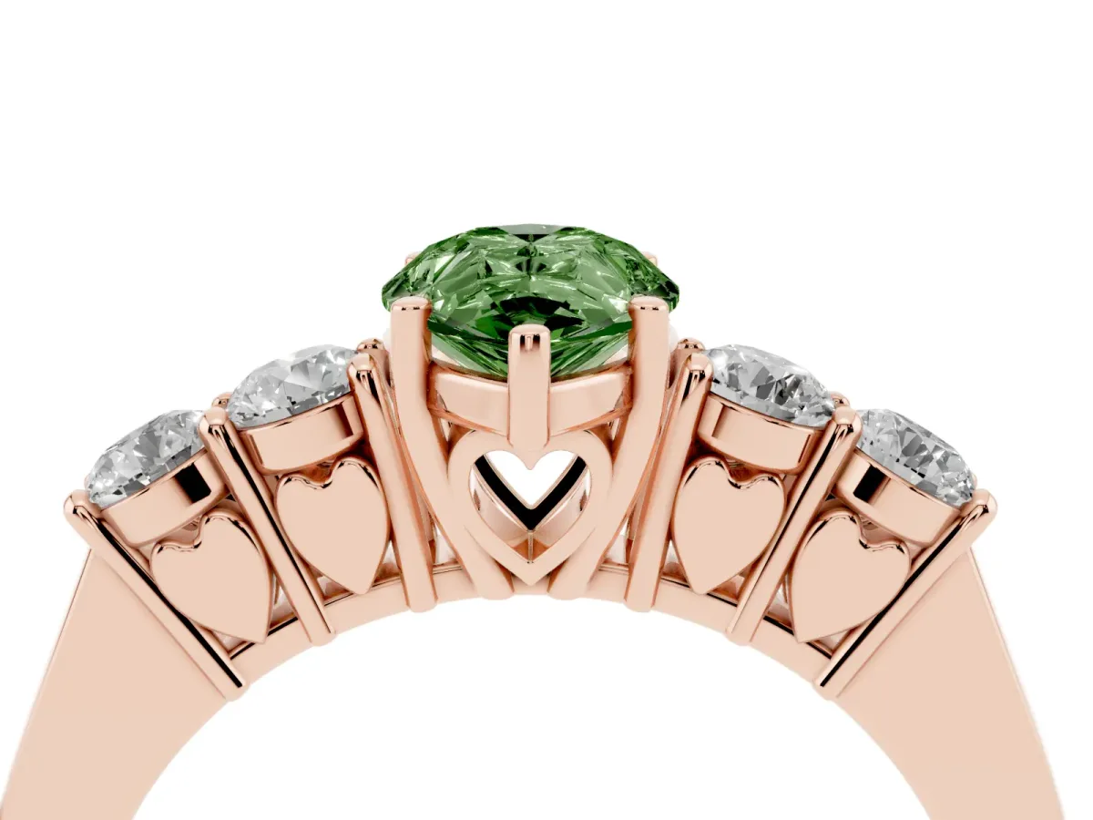 Fancy Green Pear Cut Cut Diamond Five-Stone Prong Set White Gold Ring Rose gold