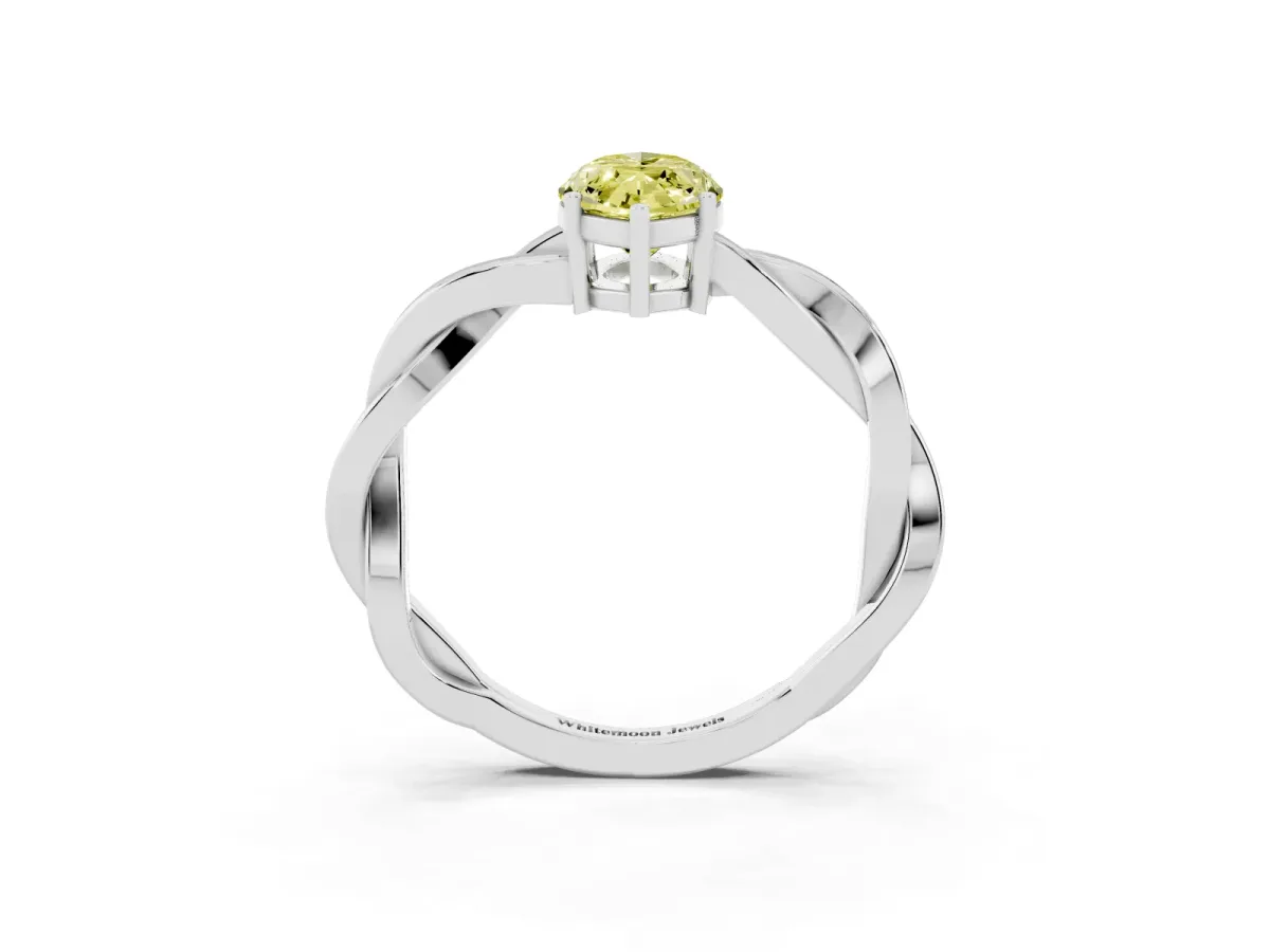 Fancy Yellow Marquise Cut Solitaire Twisted Pave Diamond Ring with Four-Prong Setting White gold