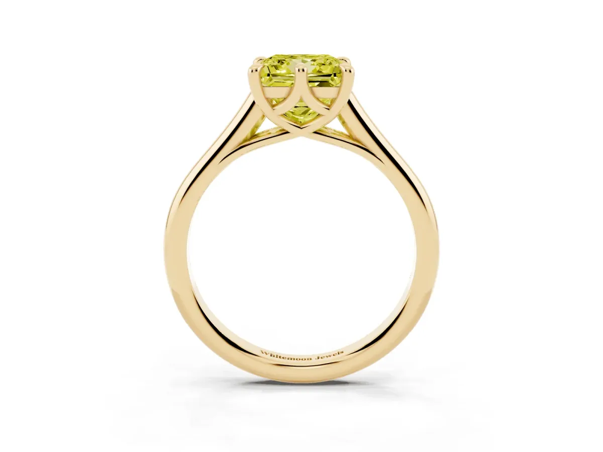Fancy Yellow Princess Cut Solitaire Engagement Ring with Six-Prong Setting and Classic Band Yellow gold