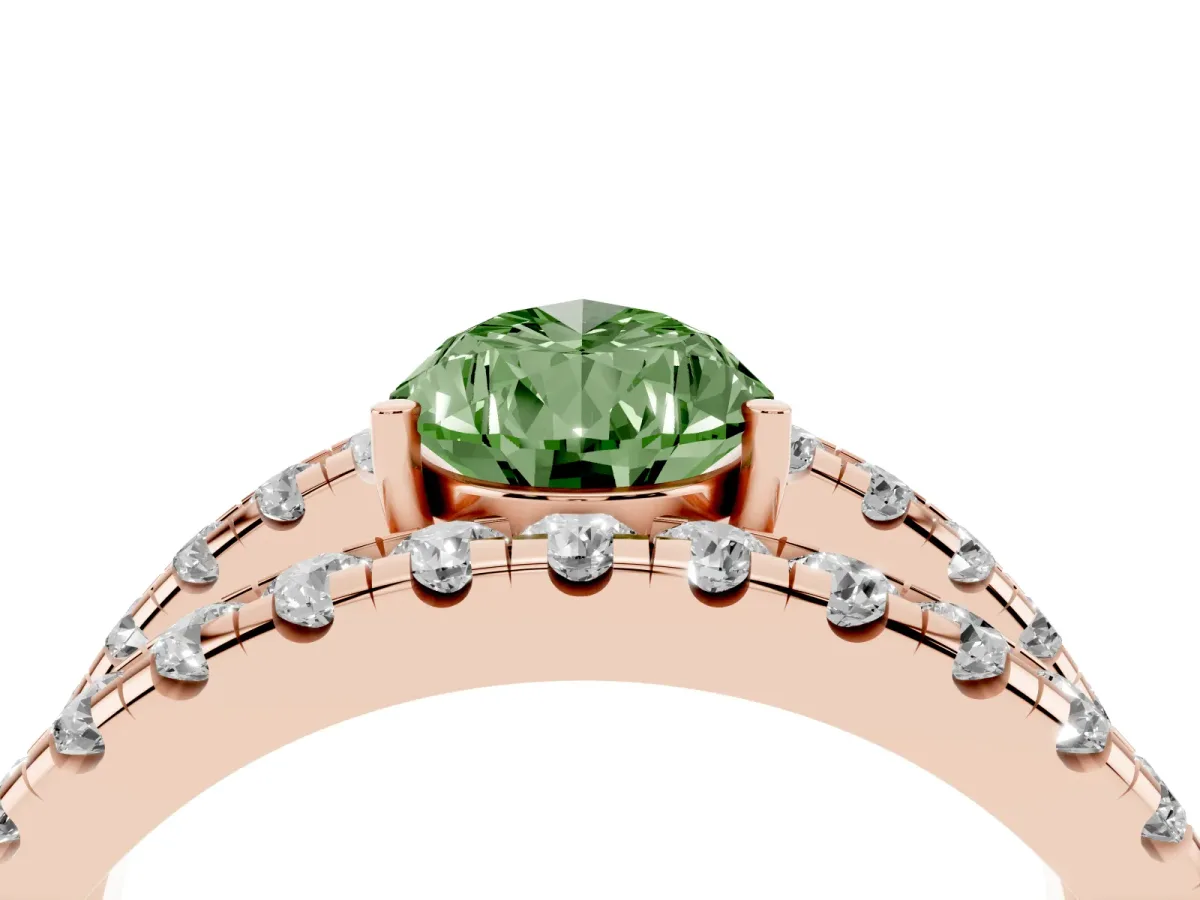 Fancy Green Pear Cut Solitaire Split Shank Pave Diamond Ring Rose gold