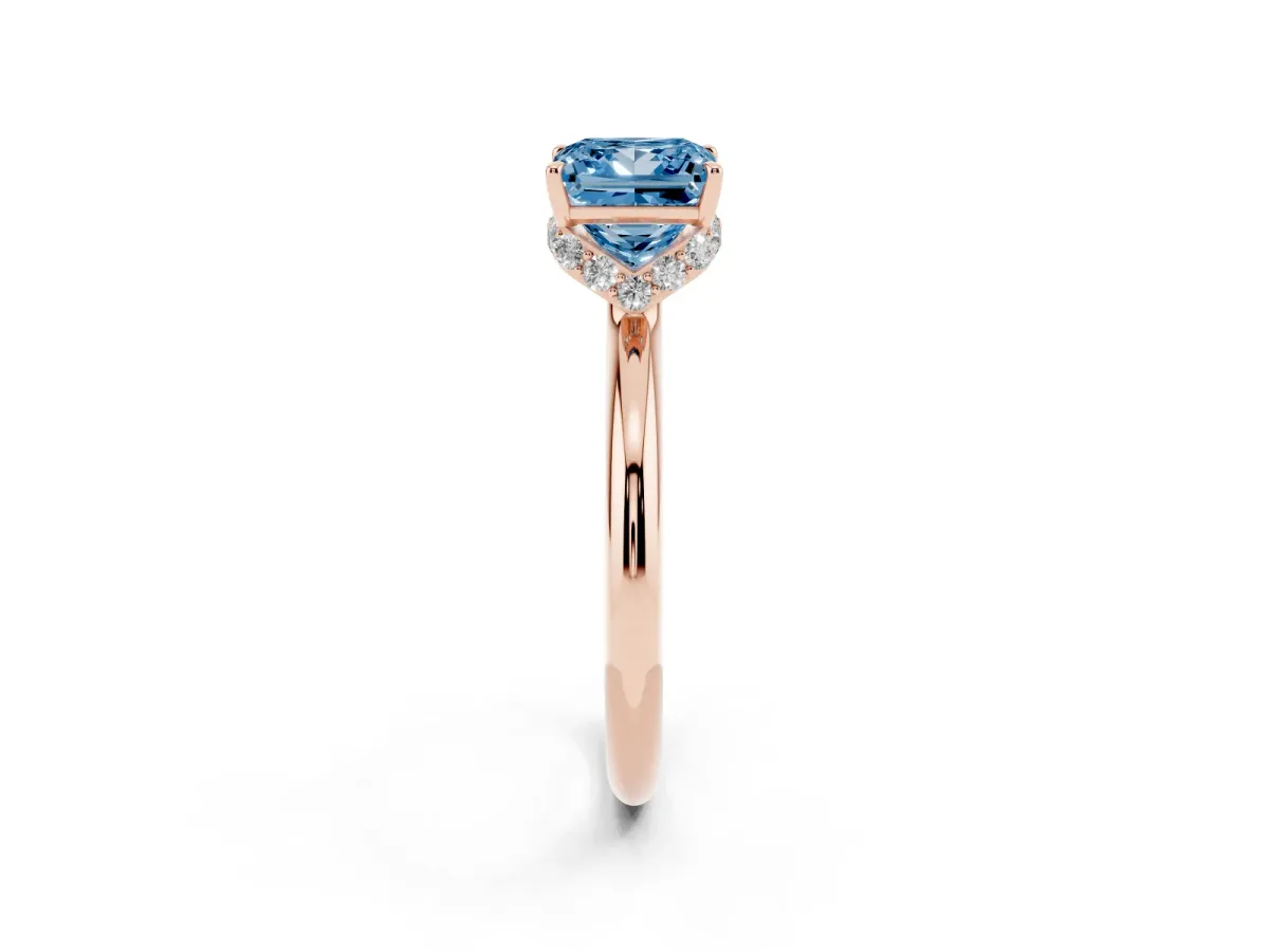 Fancy Blue Princess Cut Brilliant Solitaire Engagement Ring with Six-Prong Setting and Classic Band Rose gold