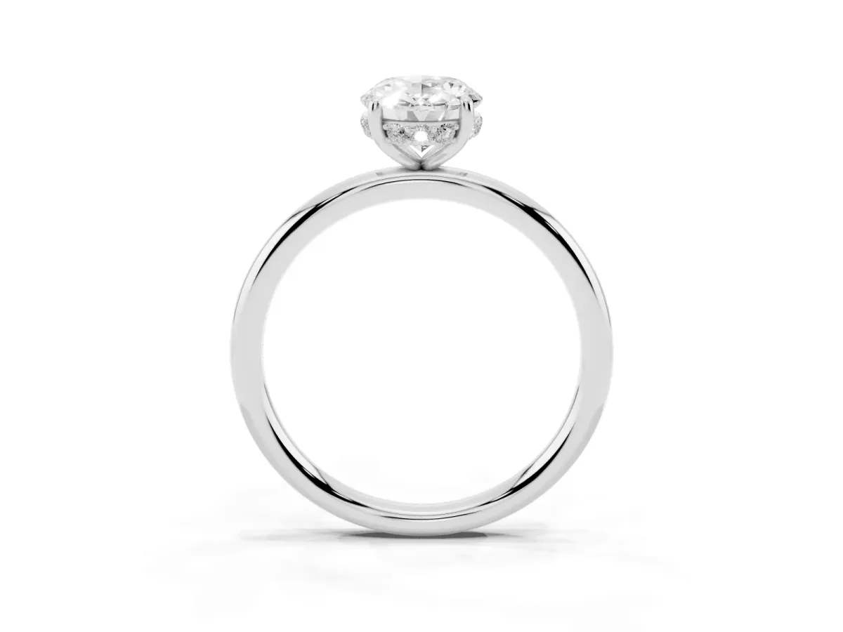 Oval Cut Solitaire Diamond Ring with a Classic Band and Four-Prong Setting Platinum