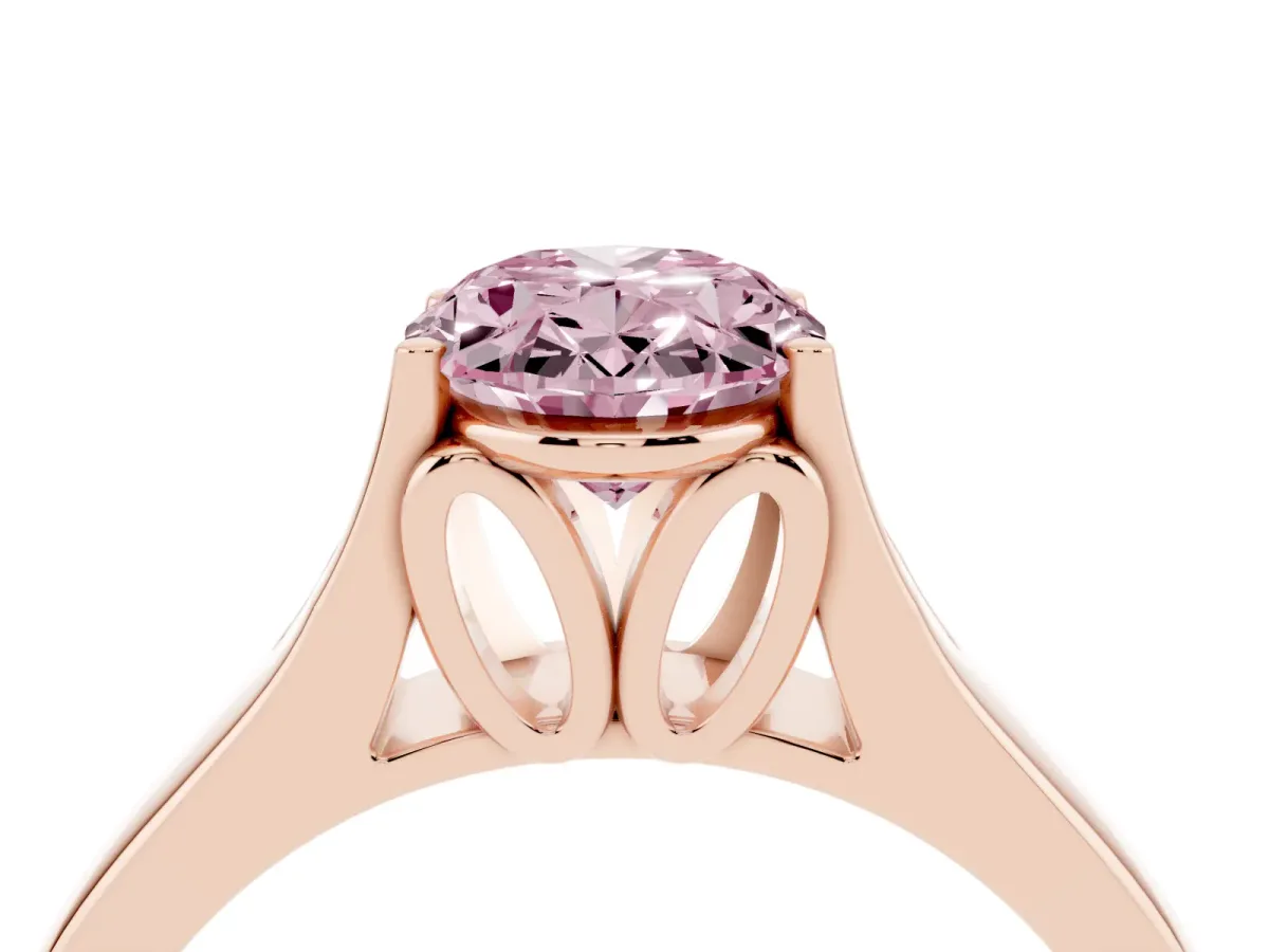 Fancy Pink Oval Cut Solitaire Diamond Ring with Cathedral Band and Four-Prong Setting Rose gold