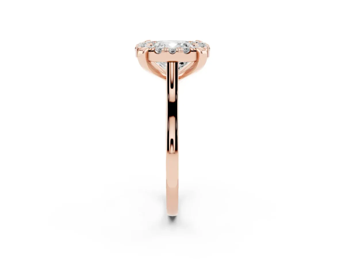 Cushion Cut Diamond Cluster Halo Solitaire with Four-Prong Setting Rose gold