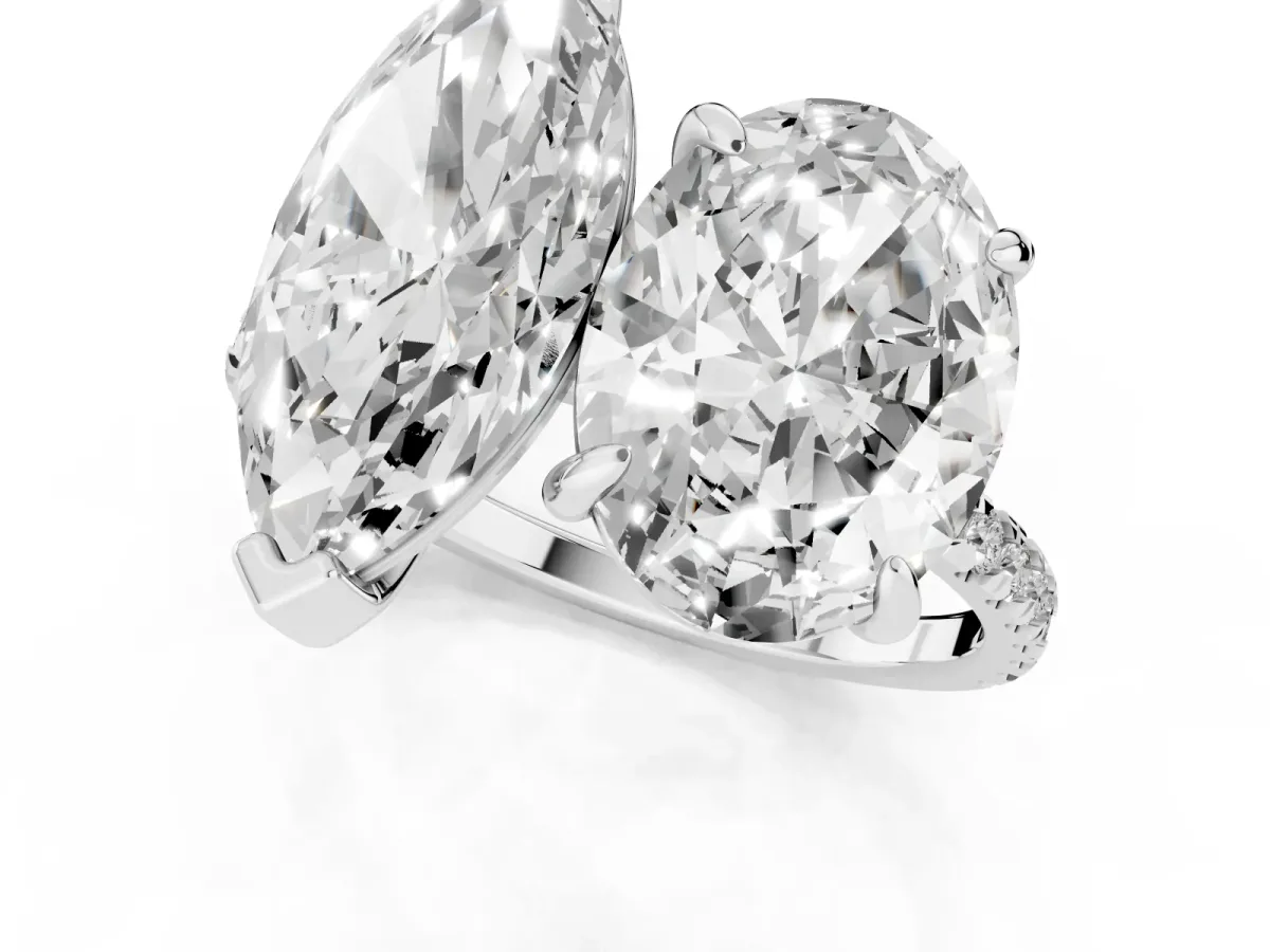 Oval and Marquise Toi Moi Ring with Prong Setting and Pave Band Platinum