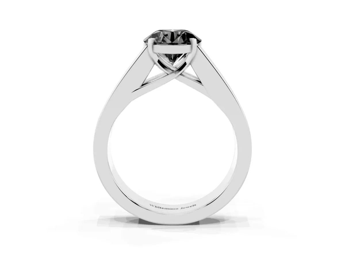 Fancy Black Round Cut Cut Channel Set Solitaire Ring with Four-Prong Setting White gold