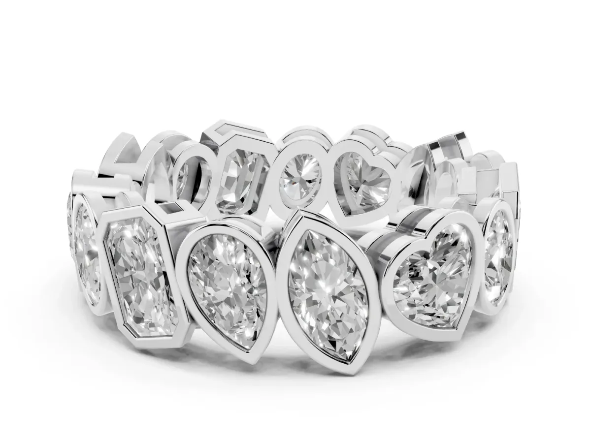 Mixed Shape Diamond Bezel Set Eternity Wedding Band Silver