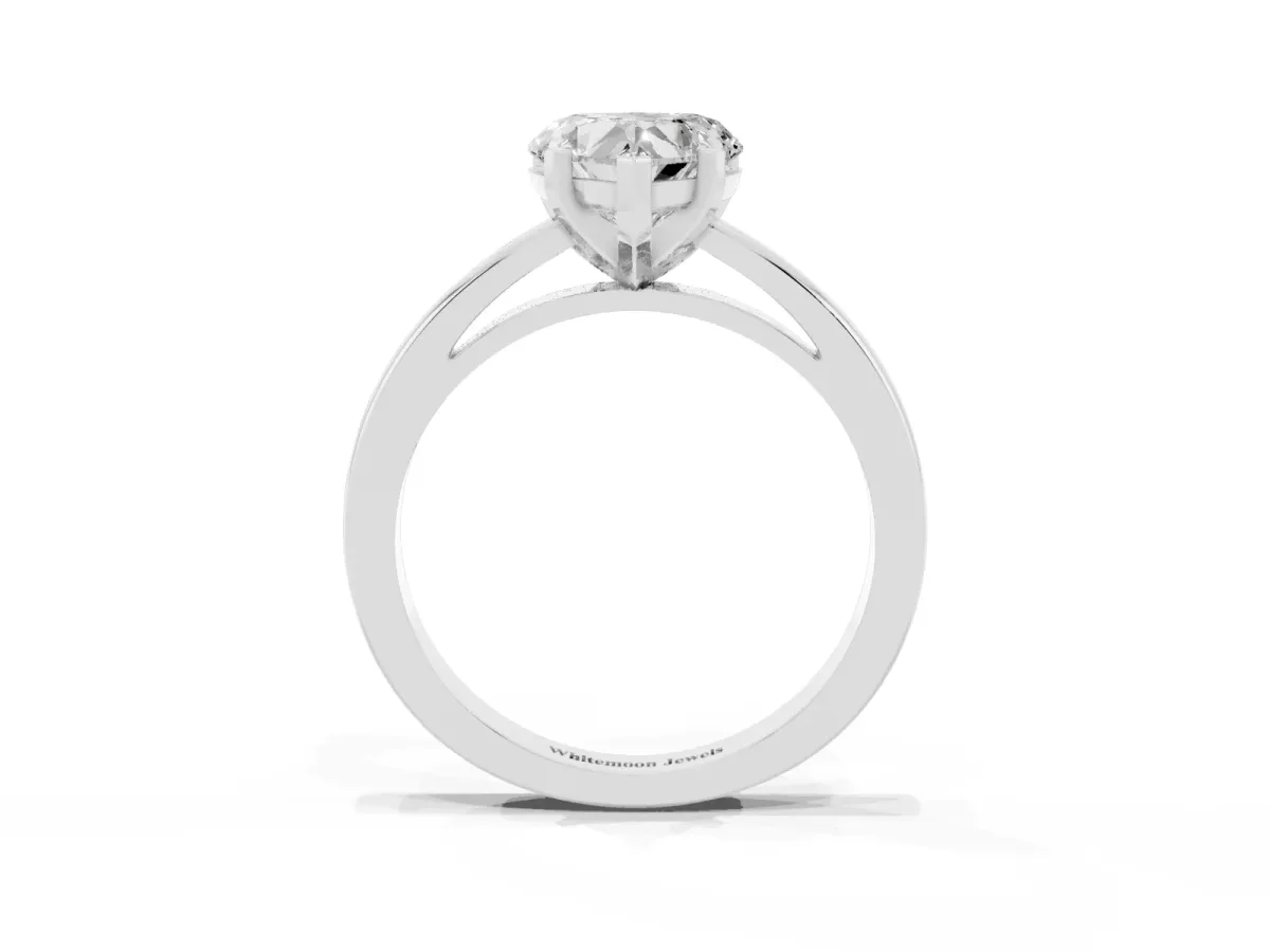 Heart Cut Solitaire Diamond Engagement Ring with Four-Prong Setting on a Classic Band Silver
